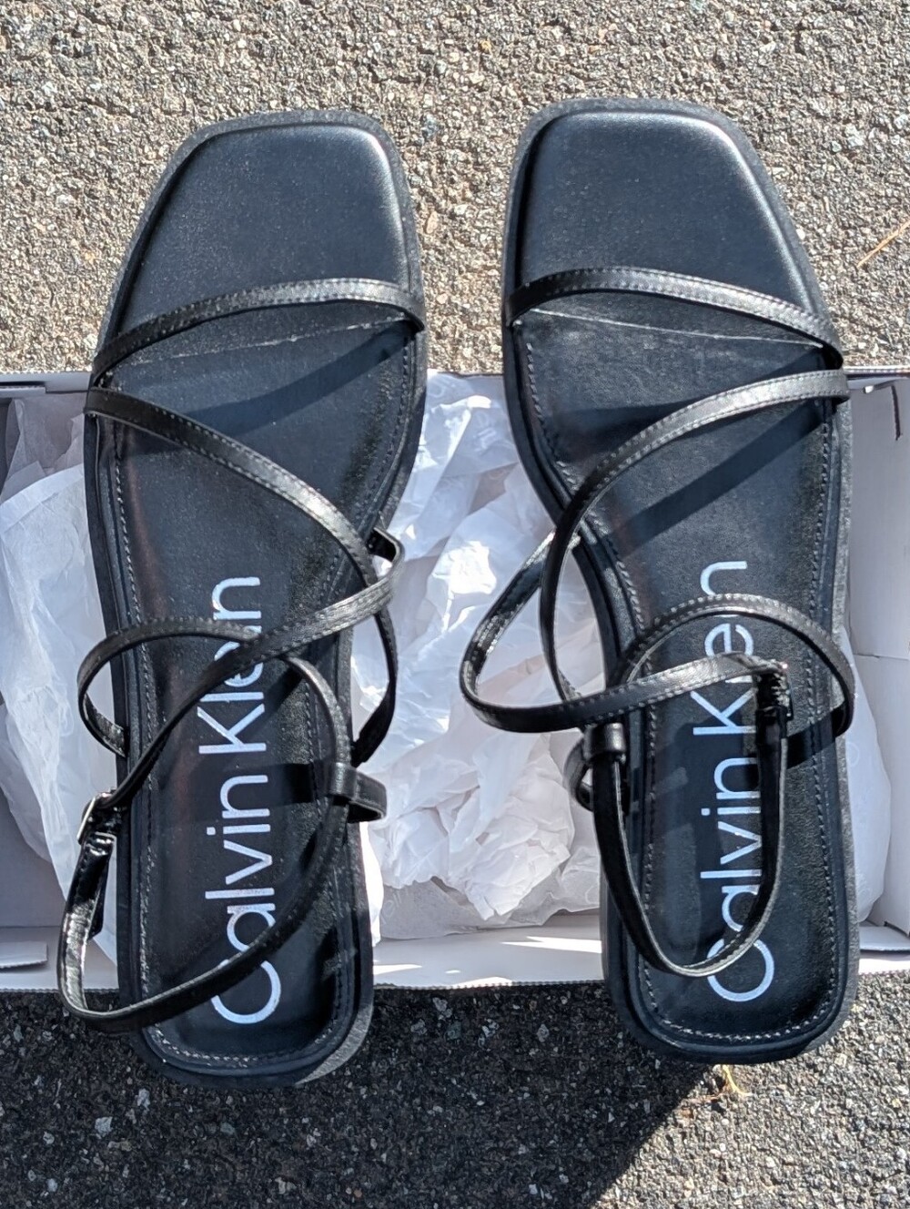 Calvin Klein MILLIA2 Black Strappy Square-Toe Sandals (NEW)